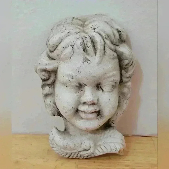 Other - Angel Stone Carved Face Hanging Wall Plaque Antique Finish Sculpture Unpainted